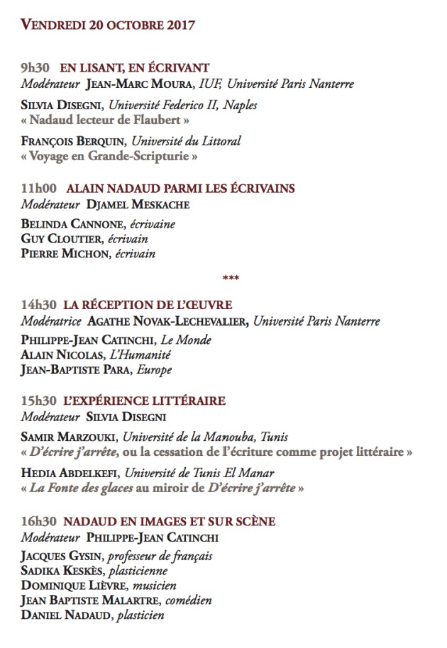 Colloque Alain Nadaud, l'exigence d'écrire - Programme jour 2