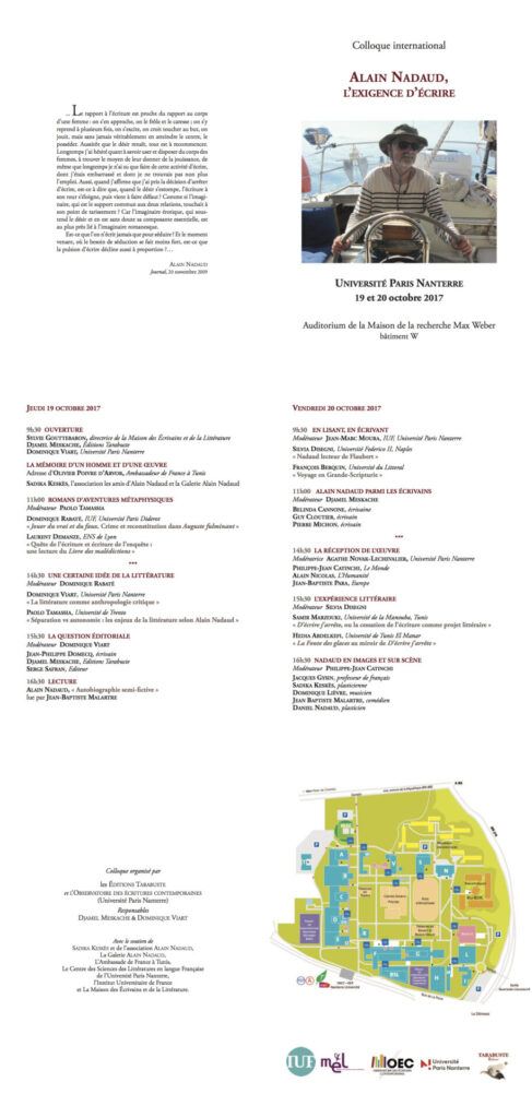 Programme du colloque, Alain Nadaud, l'exigence d'écrire